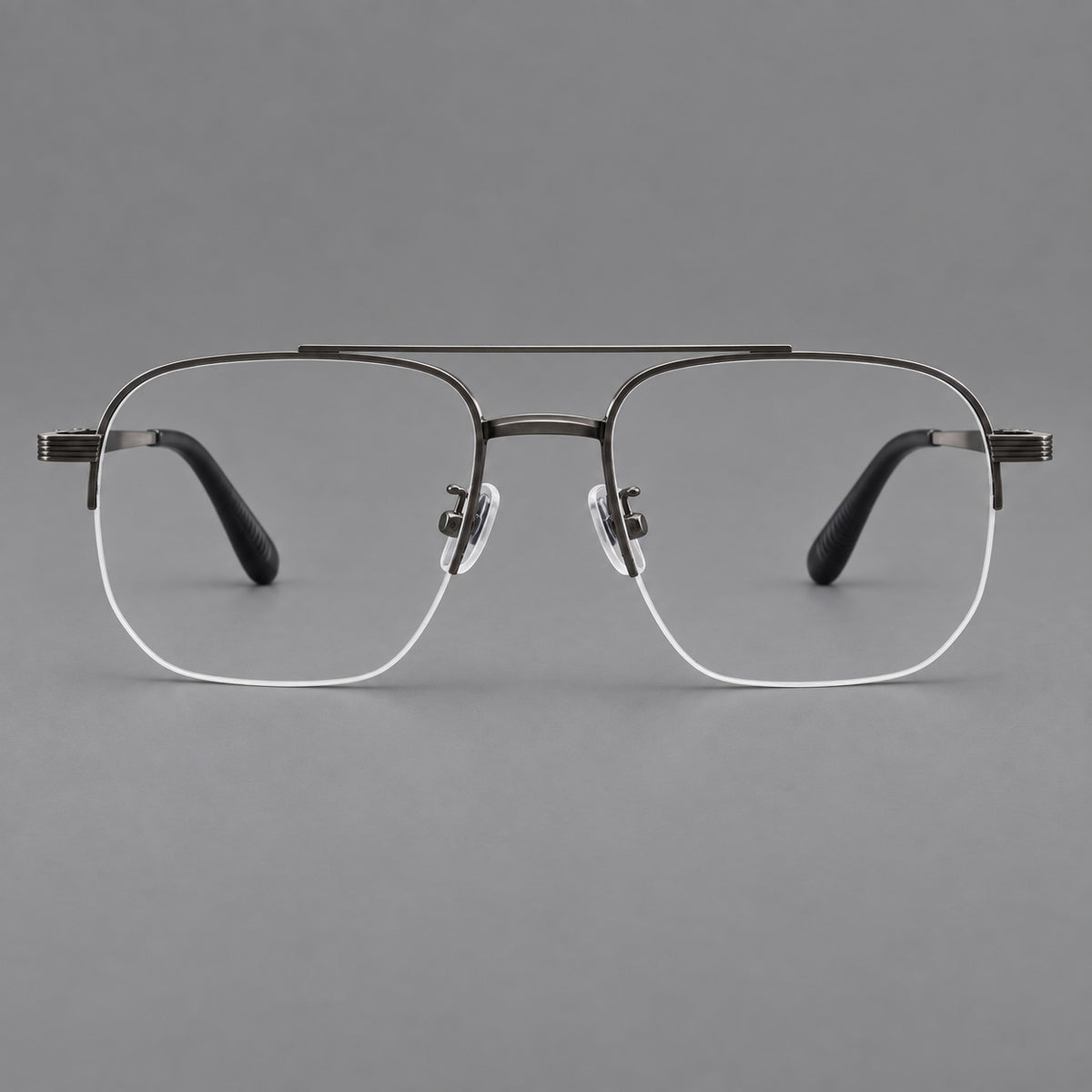 Angular aviator titanium glasses with a double bridge and an open lower rim — Gunmetal — Front view [CINILY-JD2026-88039-C2]