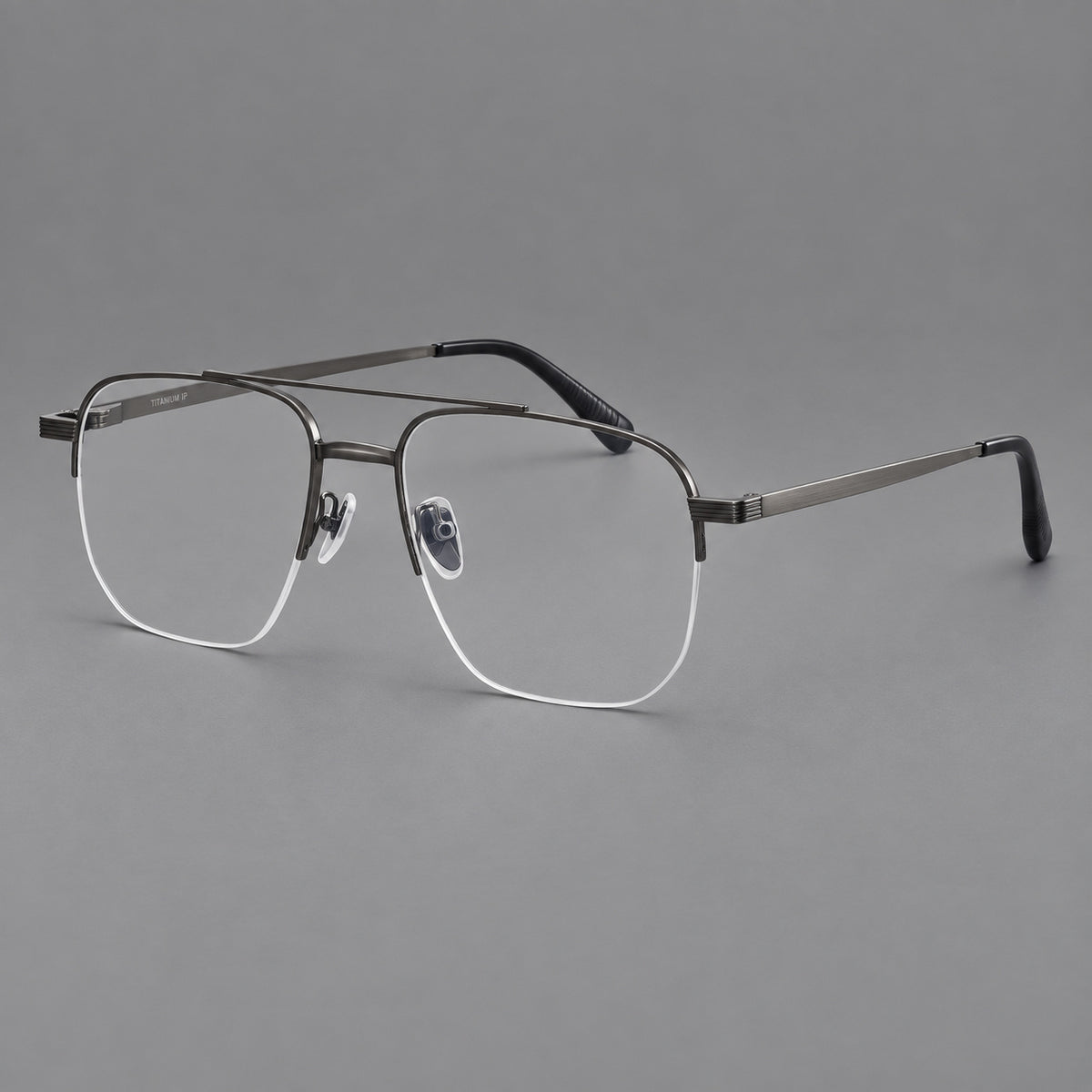 Angular aviator titanium glasses with a double bridge and an open lower rim — Gunmetal — Main view [CINILY-JD2026-88039-C2]