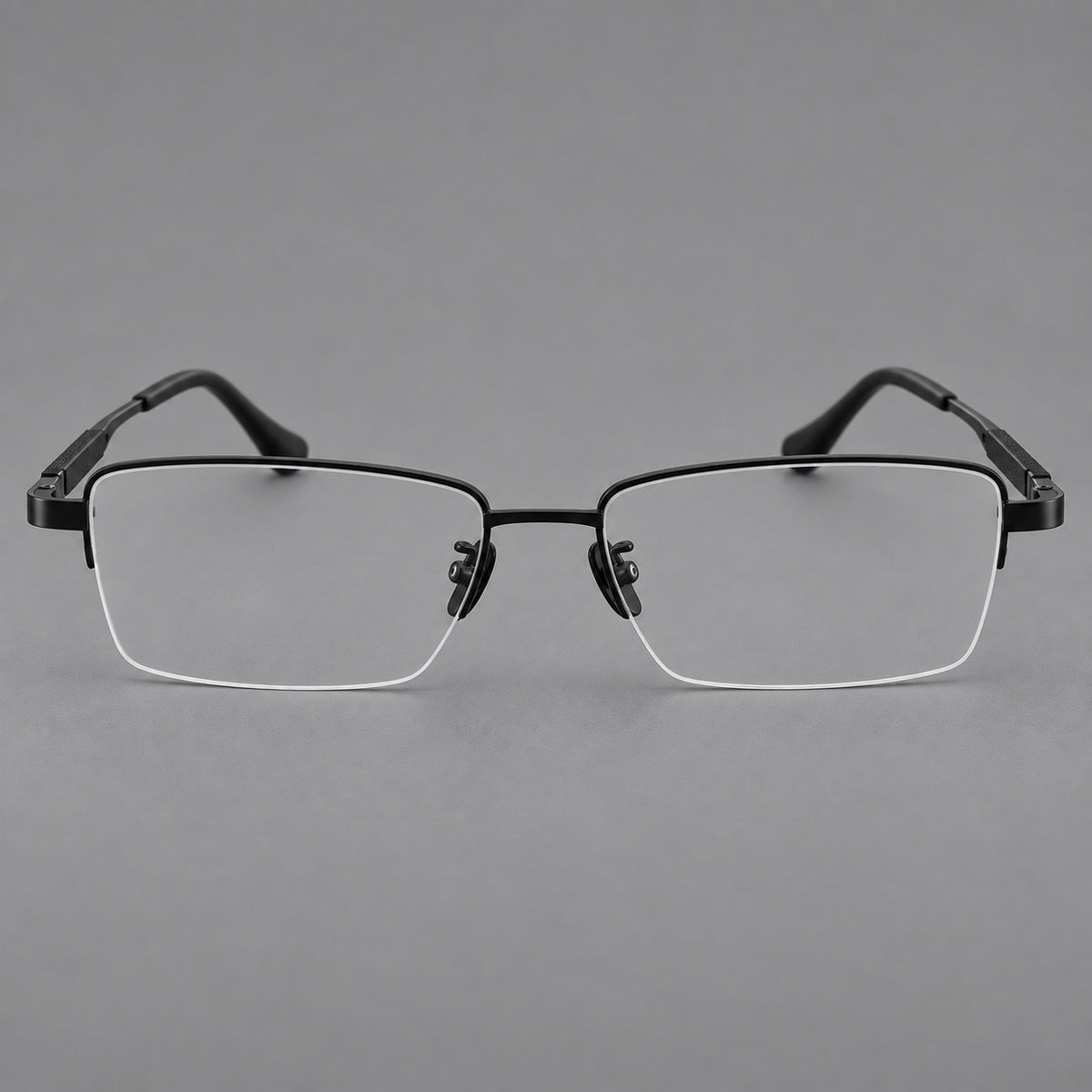 Modern half frame titanium glasses with a narrow bridge and dark temple sections — Black — Front view [CINILY-JD2026-88041-C1]