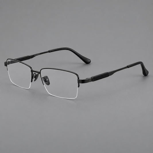 Modern half frame titanium glasses with a narrow bridge and dark temple sections — Black — Main view [CINILY-JD2026-88041-C1]