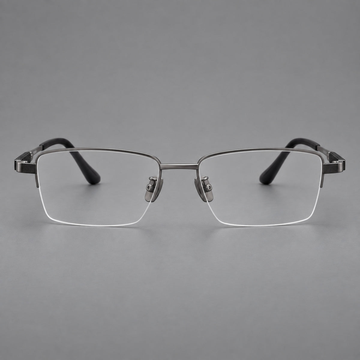 Modern half frame titanium glasses with a narrow bridge and dark temple sections — Grey — Front view [CINILY-JD2026-88041-C2]