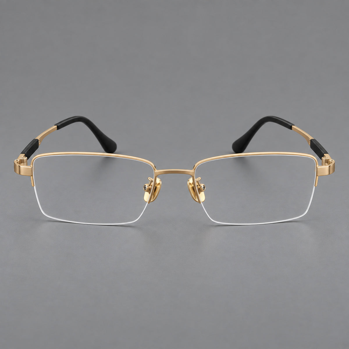 Modern half frame titanium glasses with a narrow bridge and dark temple sections — Gold — Front view [CINILY-JD2026-88041-C3]