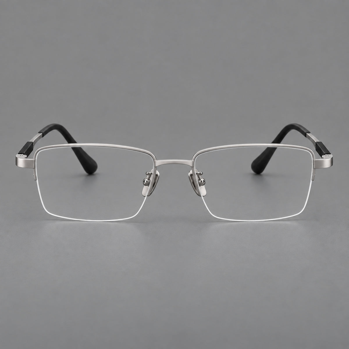 Modern half frame titanium glasses with a narrow bridge and dark temple sections — Silver — Front view [CINILY-JD2026-88041-C4]