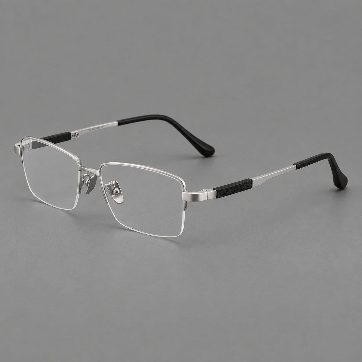 Modern half frame titanium glasses with a narrow bridge and dark temple sections — Silver — Main view [CINILY-JD2026-88041-C4]