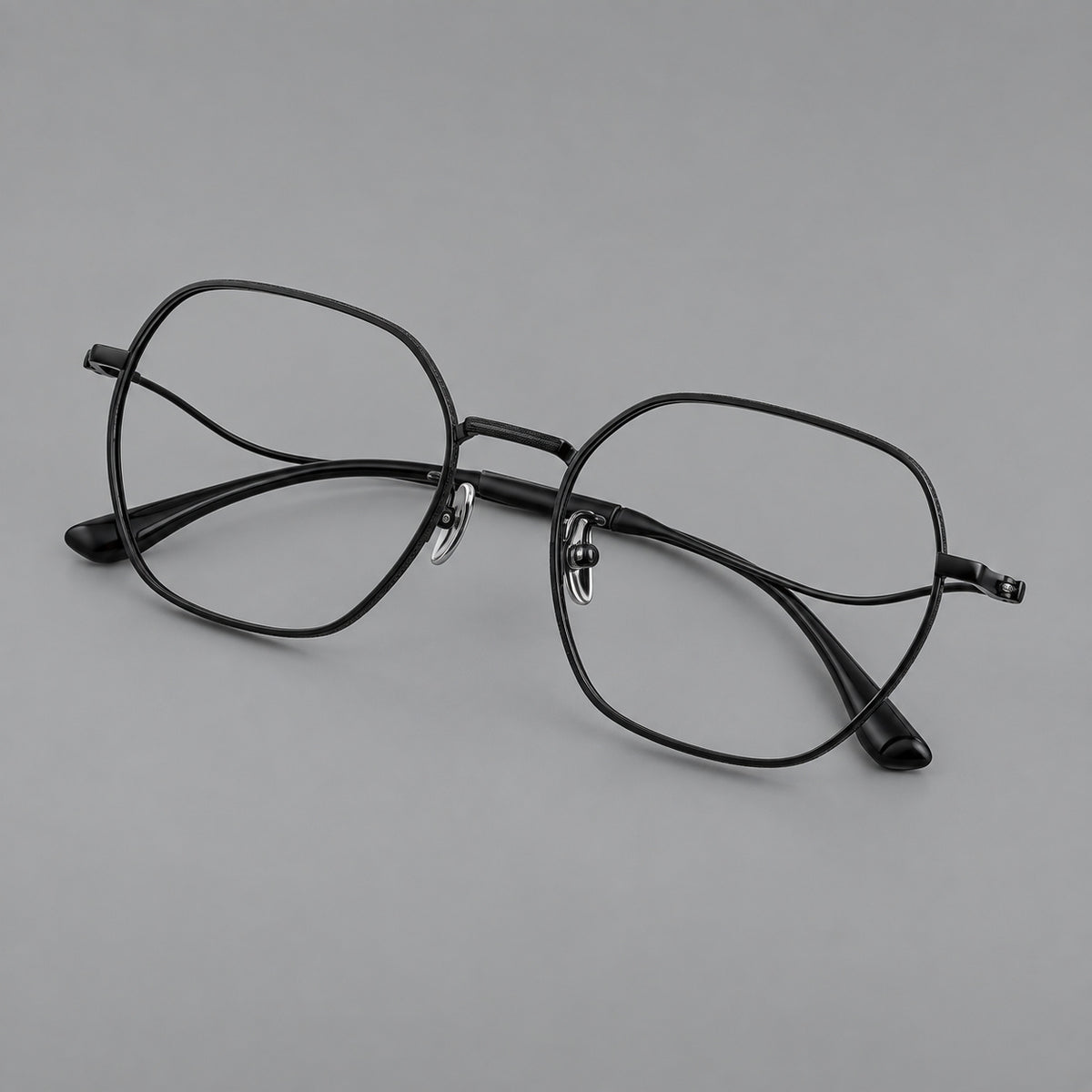 Geometric titanium glasses with engraved rim edges and curved temple joins — Black — Main view [CINILY-JD2026-88042-C1]