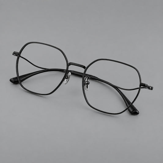 Geometric titanium glasses with engraved rim edges and curved temple joins — Black — Main view [CINILY-JD2026-88042-C1]