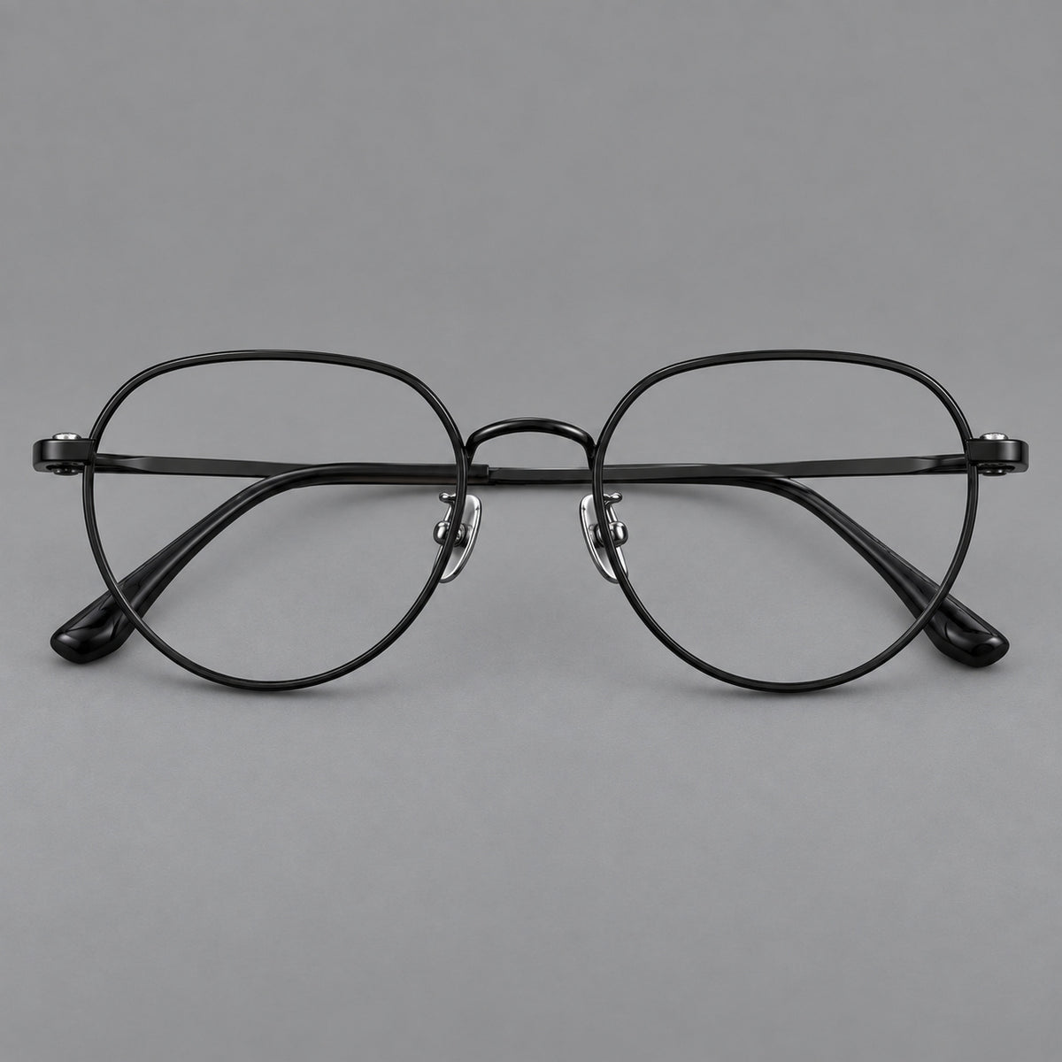 Classic panto titanium glasses with a curved bridge and slim straight temples — Black — Front view [CINILY-JD2026-88043-C1]