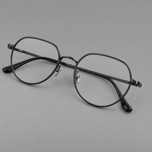 Classic panto titanium glasses with a curved bridge and slim straight temples — Black — Main view [CINILY-JD2026-88043-C1]
