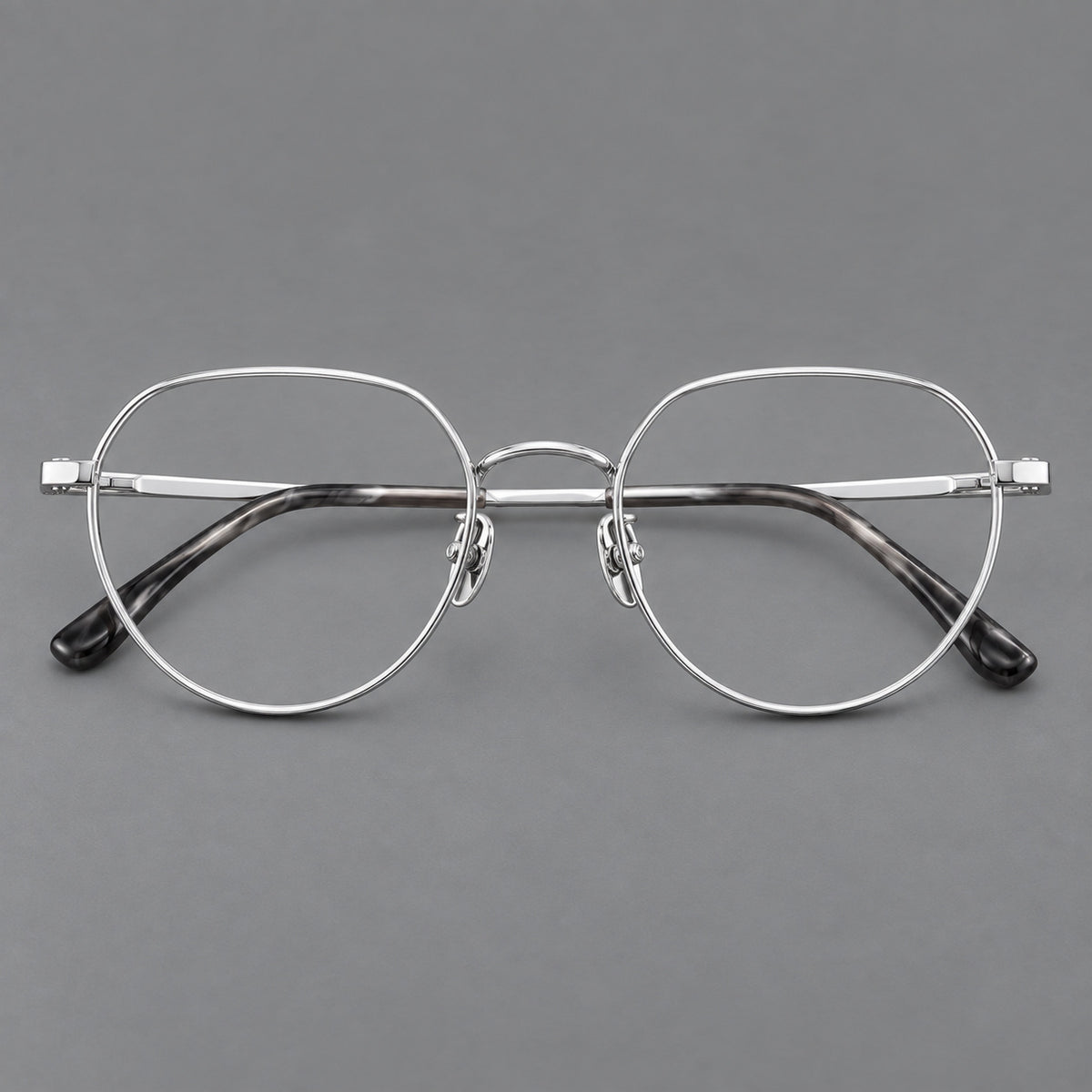 Classic panto titanium glasses with a curved bridge and slim straight temples — Silver — Front view [CINILY-JD2026-88043-C4]