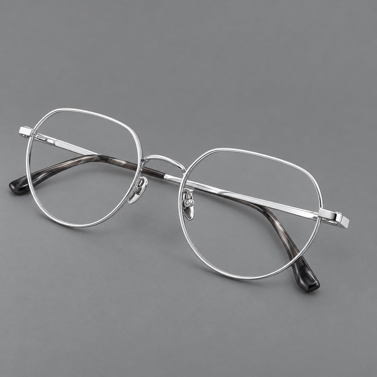 Classic panto titanium glasses with a curved bridge and slim straight temples — Silver — Main view [CINILY-JD2026-88043-C4]
