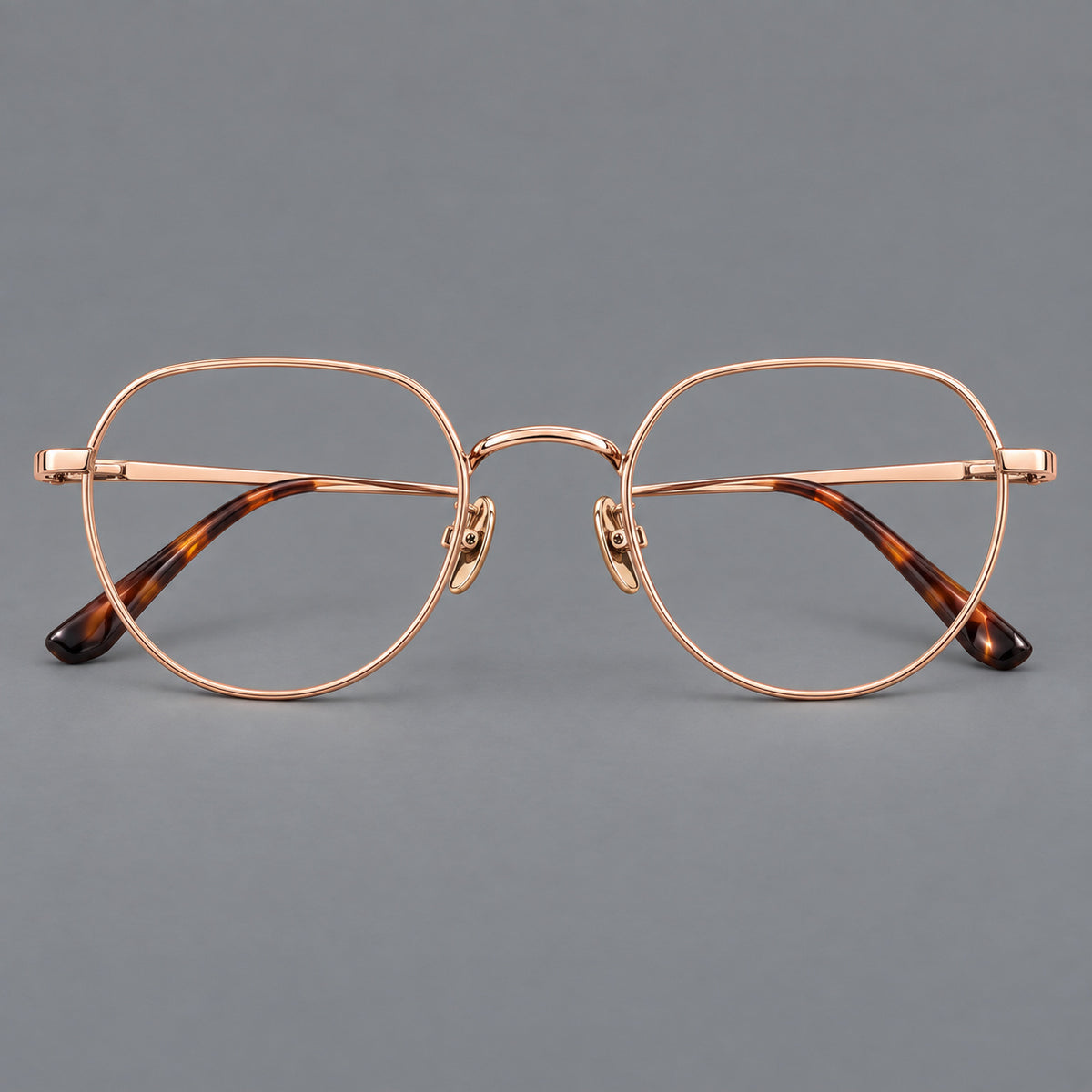 Classic panto titanium glasses with a curved bridge and slim straight temples — Rose Gold — Front view [CINILY-JD2026-88043-C5]