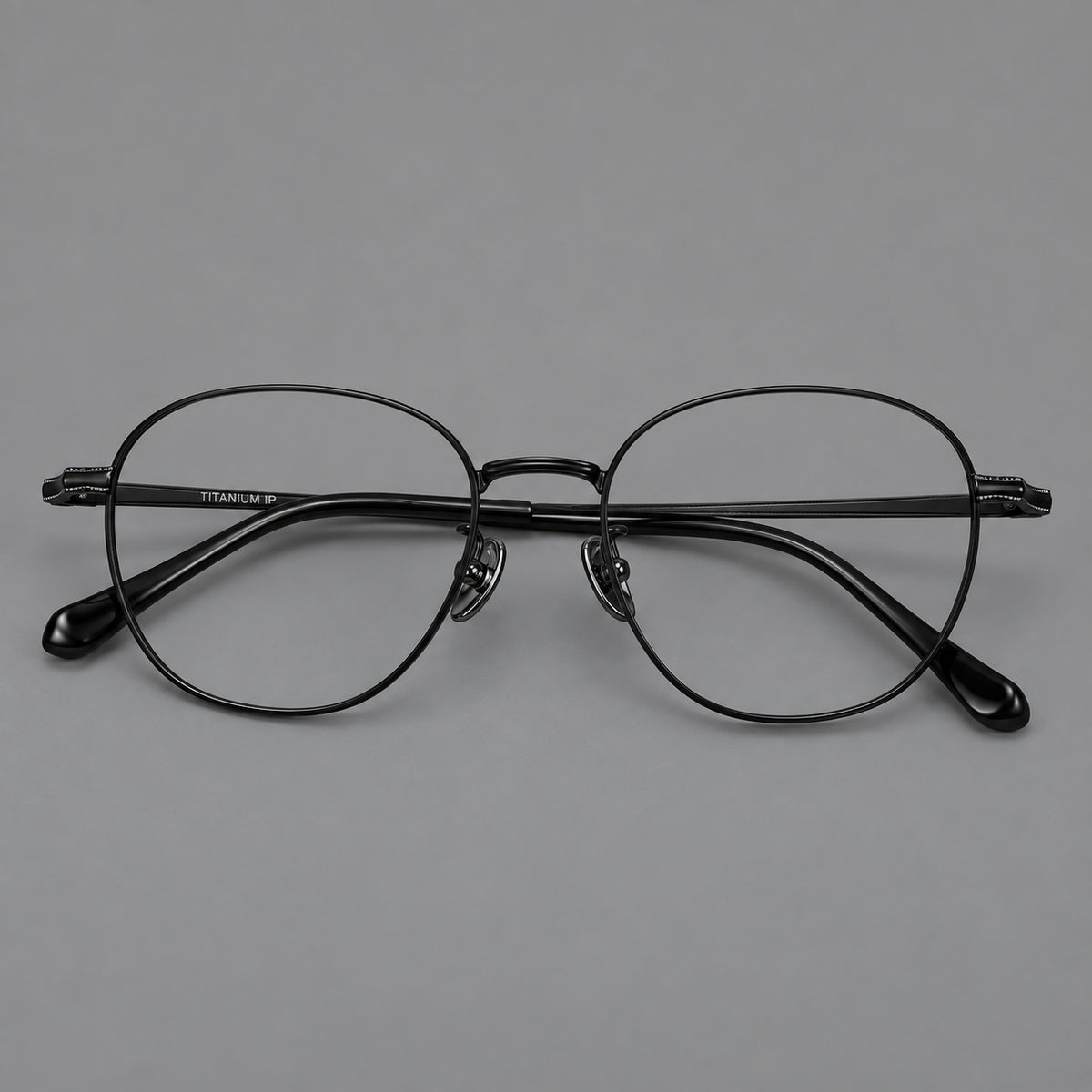 Retro panto titanium glasses with stepped corners and finely engraved temples — Black — Front view [CINILY-JD2026-88045-C1]