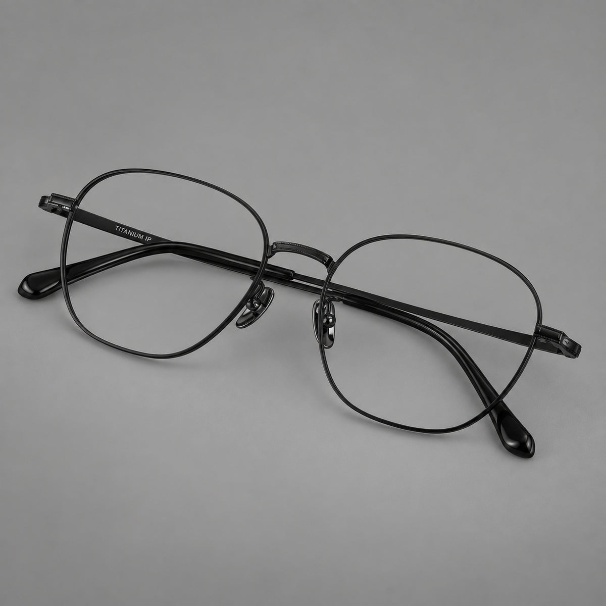 Retro panto titanium glasses with stepped corners and finely engraved temples — Black — Main view [CINILY-JD2026-88045-C1]