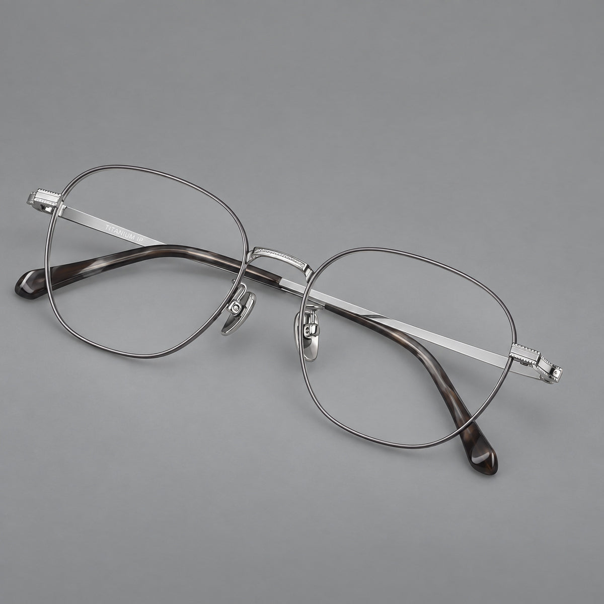 Retro panto titanium glasses with stepped corners and finely engraved temples — Grey and Silver — Main view [CINILY-JD2026-88045-C3]