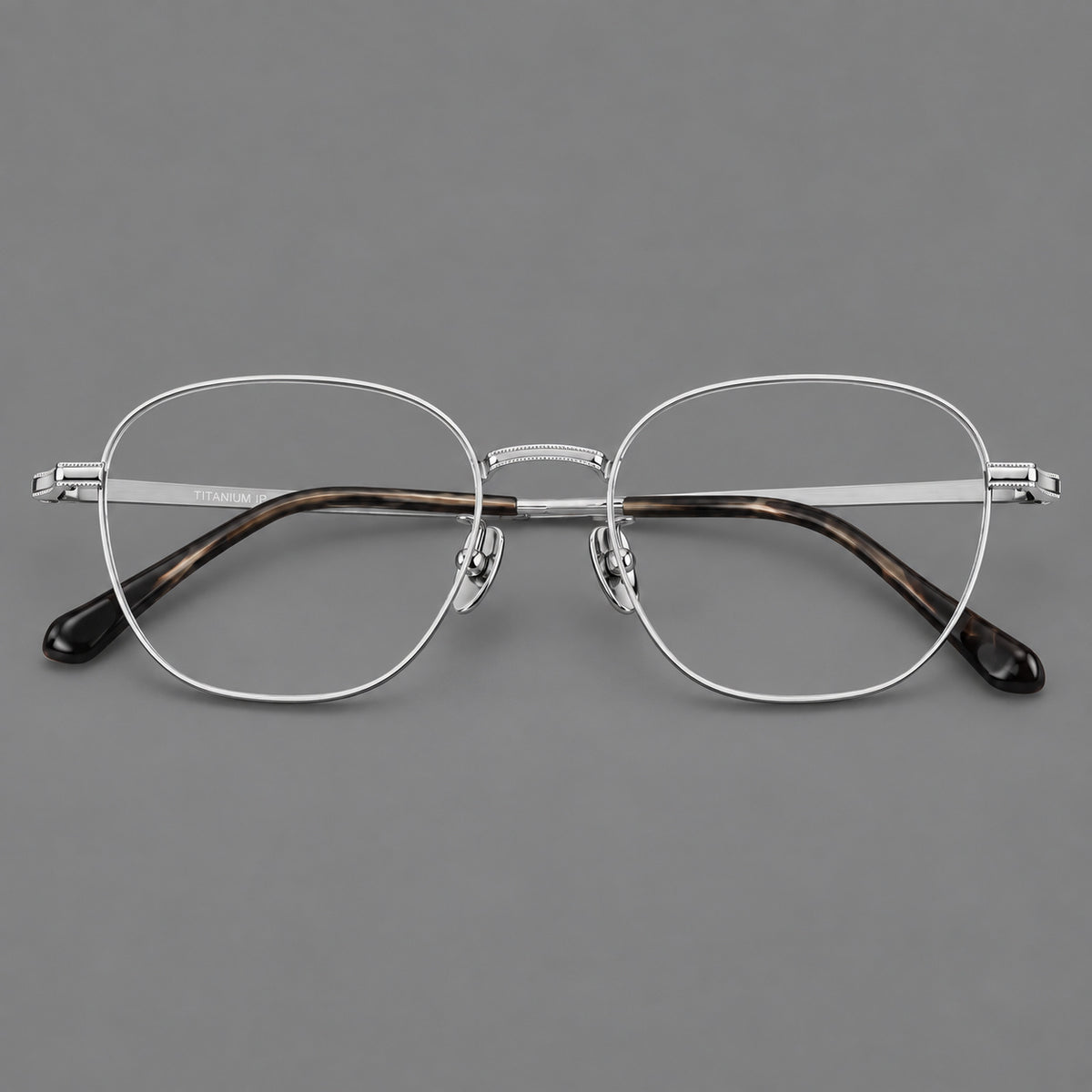 Retro panto titanium glasses with stepped corners and finely engraved temples — Silver — Front view [CINILY-JD2026-88045-C4]