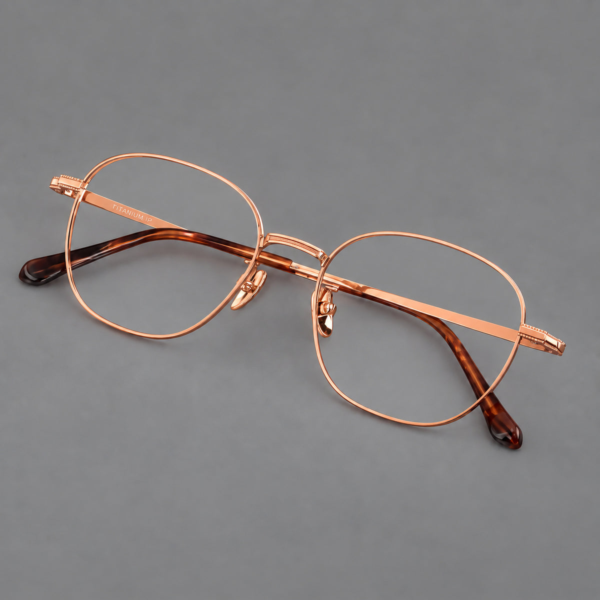 Retro panto titanium glasses with stepped corners and finely engraved temples — Rose Gold — Main view [CINILY-JD2026-88045-C5]
