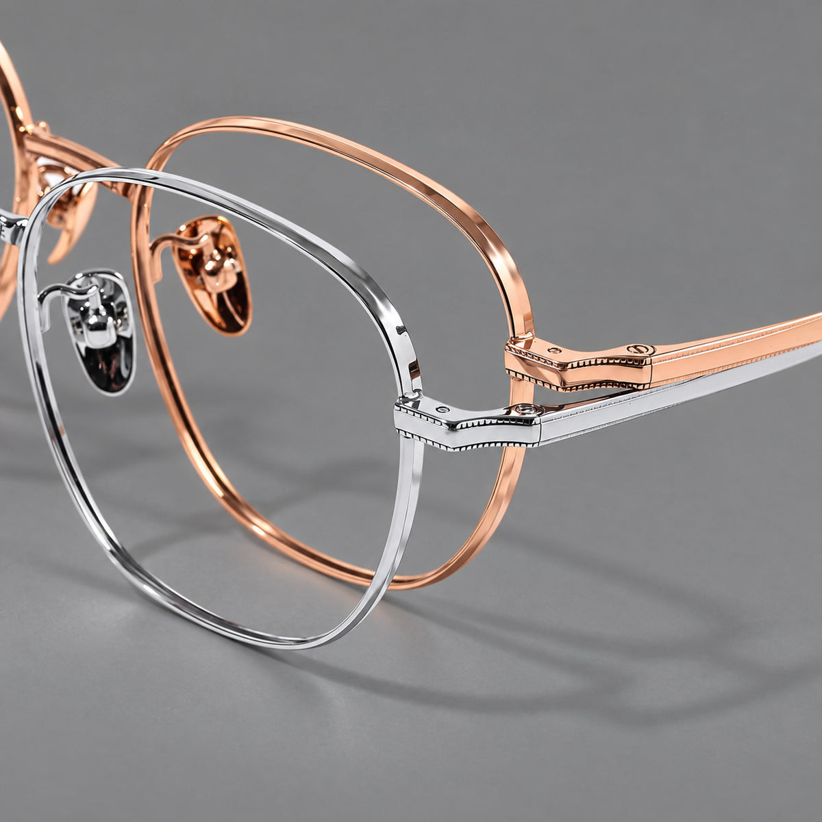 Retro panto titanium glasses with stepped corners and finely engraved temples — 88045 — Frame details [JD2026-88045]