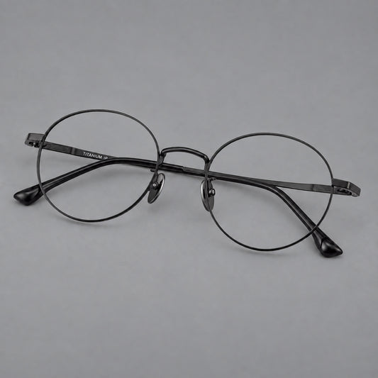 Classic circular titanium glasses with a raised bridge and lined temple accents — Black — Main view [CINILY-JD2026-88049-C1]