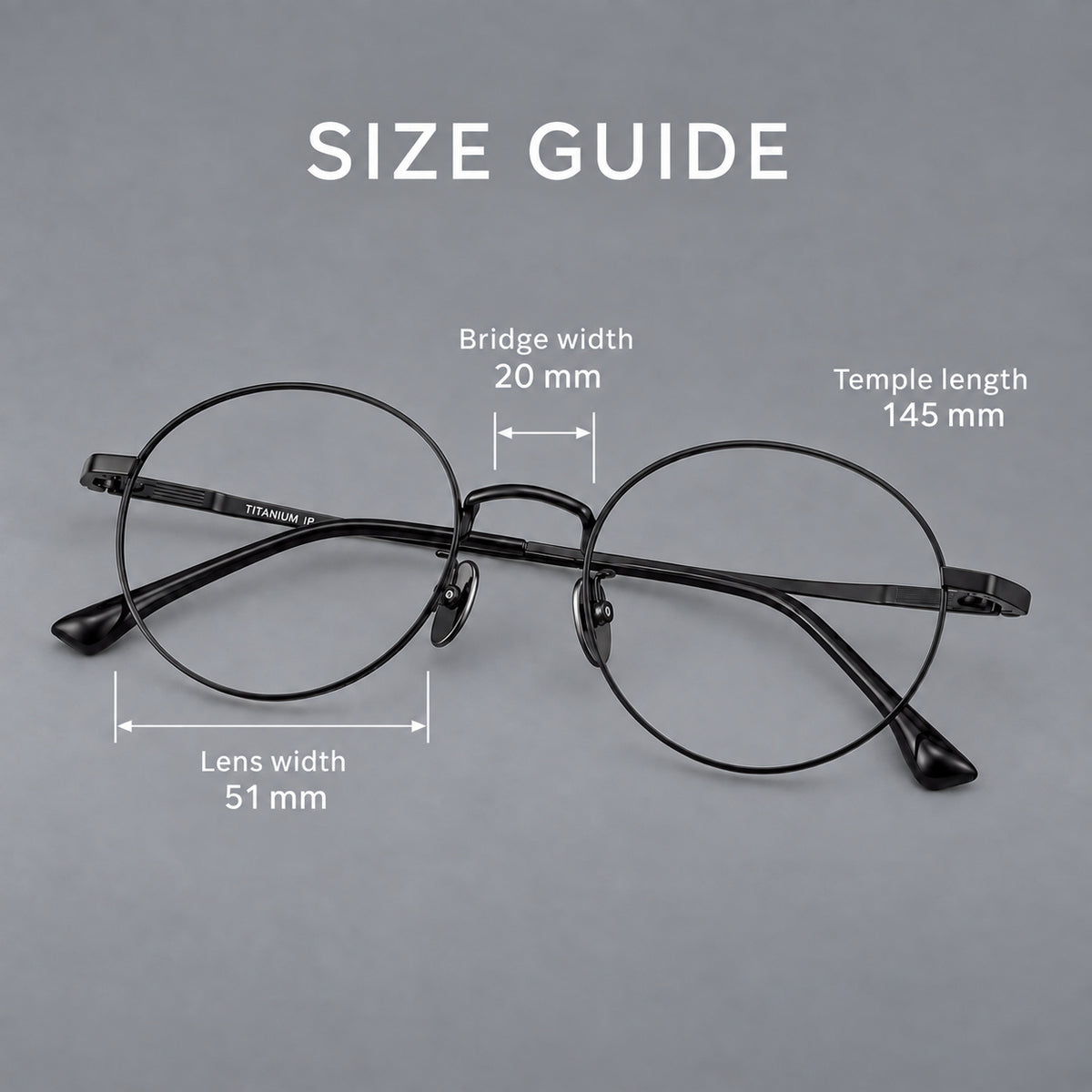 Classic circular titanium glasses with a raised bridge and lined temple accents — 88049 — Size guide [JD2026-88049]