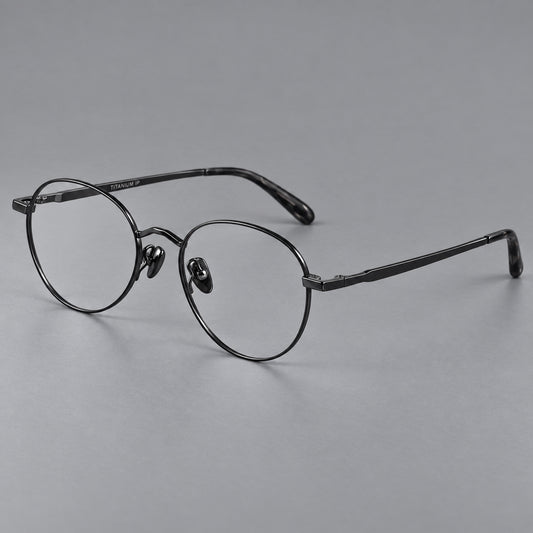 Retro panto titanium glasses with faceted corners and mottled curved temple tips — Black — Main view [CINILY-JD2026-88057-C1]