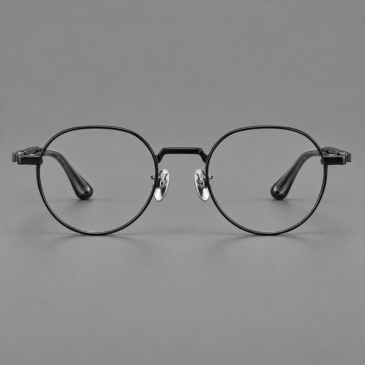 Small panto titanium glasses with an angular bridge and recessed temple details — Black — Front view [CINILY-JD2026-88058-C1]