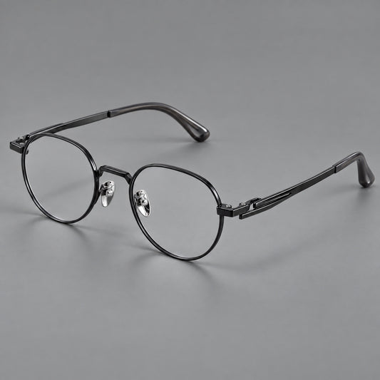 Small panto titanium glasses with an angular bridge and recessed temple details — Black — Main view [CINILY-JD2026-88058-C1]
