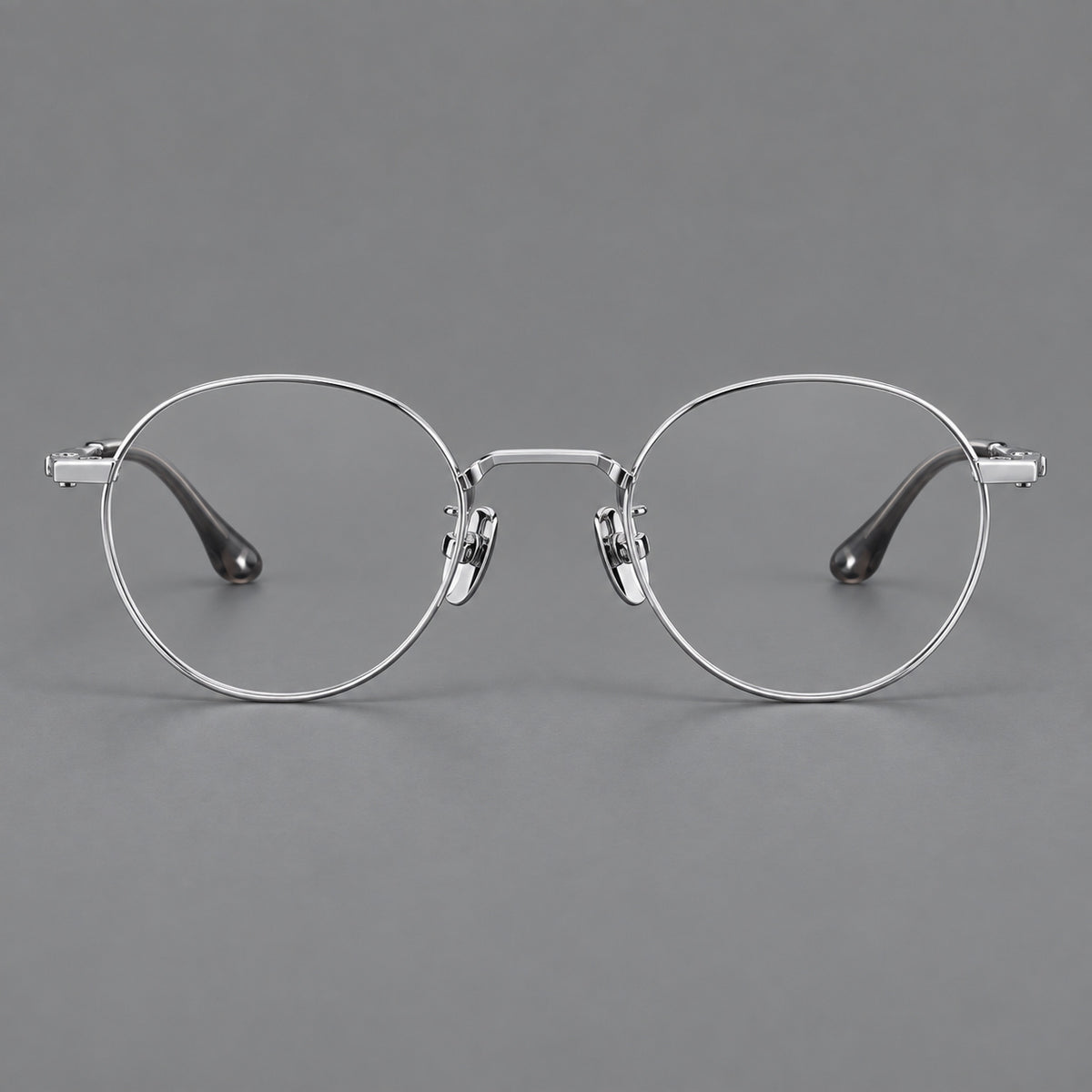 Small panto titanium glasses with an angular bridge and recessed temple details — Silver — Front view [CINILY-JD2026-88058-C4]