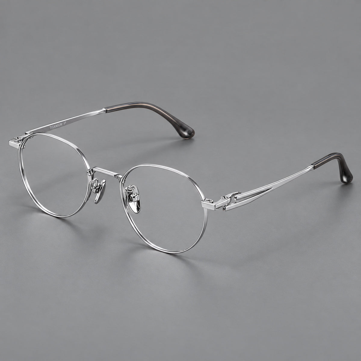 Small panto titanium glasses with an angular bridge and recessed temple details — Silver — Main view [CINILY-JD2026-88058-C4]