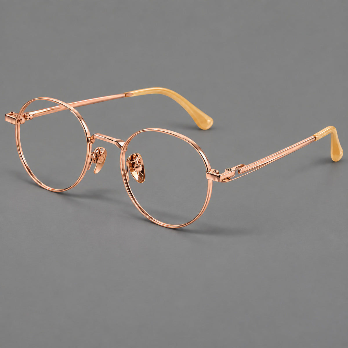 Small panto titanium glasses with an angular bridge and recessed temple details — Rose Gold — Main view [CINILY-JD2026-88058-C5]