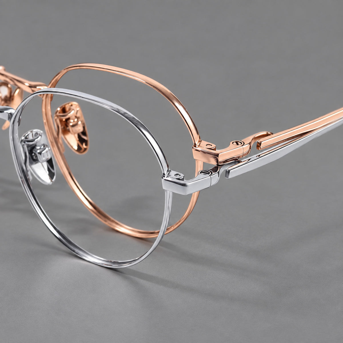 Small panto titanium glasses with an angular bridge and recessed temple details — 88058 — Frame details [JD2026-88058]