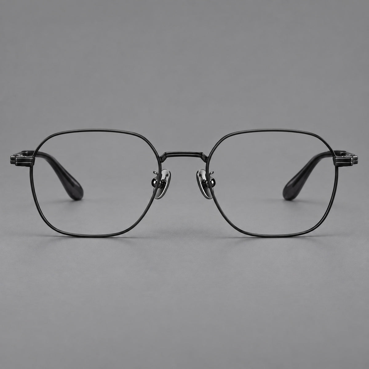 Soft square titanium glasses with an angular bridge and layered corner details — Black — Front view [CINILY-JD2026-88059-C1]