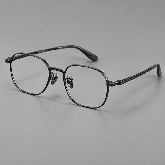 Soft square titanium glasses with an angular bridge and layered corner details — Black — Main view [CINILY-JD2026-88059-C1]