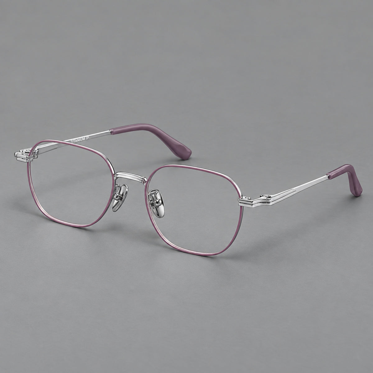 Soft square titanium glasses with an angular bridge and layered corner details — Purple and Silver — Main view [CINILY-JD2026-88059-C3]