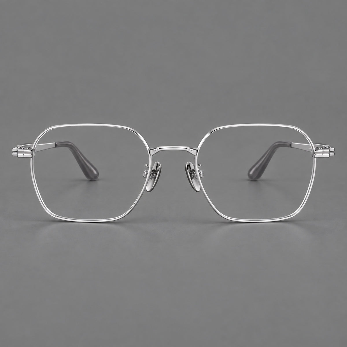 Soft square titanium glasses with an angular bridge and layered corner details — Silver — Front view [CINILY-JD2026-88059-C4]