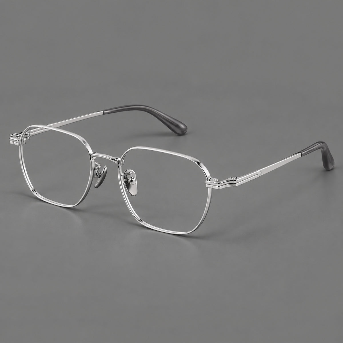 Soft square titanium glasses with an angular bridge and layered corner details — Silver — Main view [CINILY-JD2026-88059-C4]