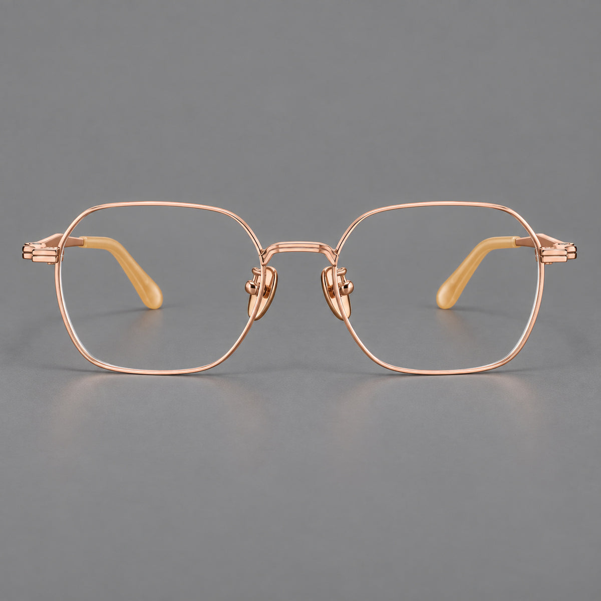 Soft square titanium glasses with an angular bridge and layered corner details — Rose Gold — Front view [CINILY-JD2026-88059-C5]