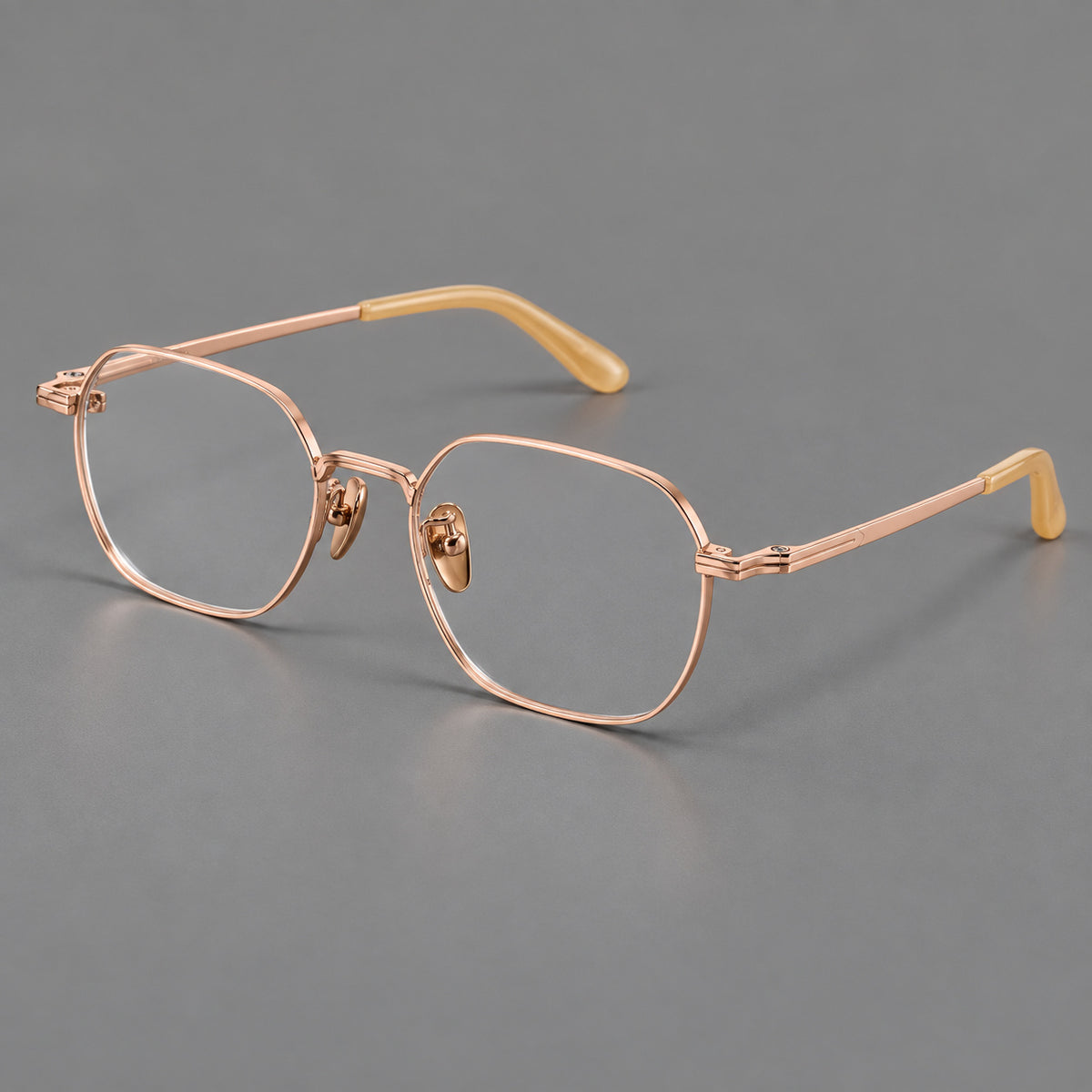 Soft square titanium glasses with an angular bridge and layered corner details — Rose Gold — Main view [CINILY-JD2026-88059-C5]