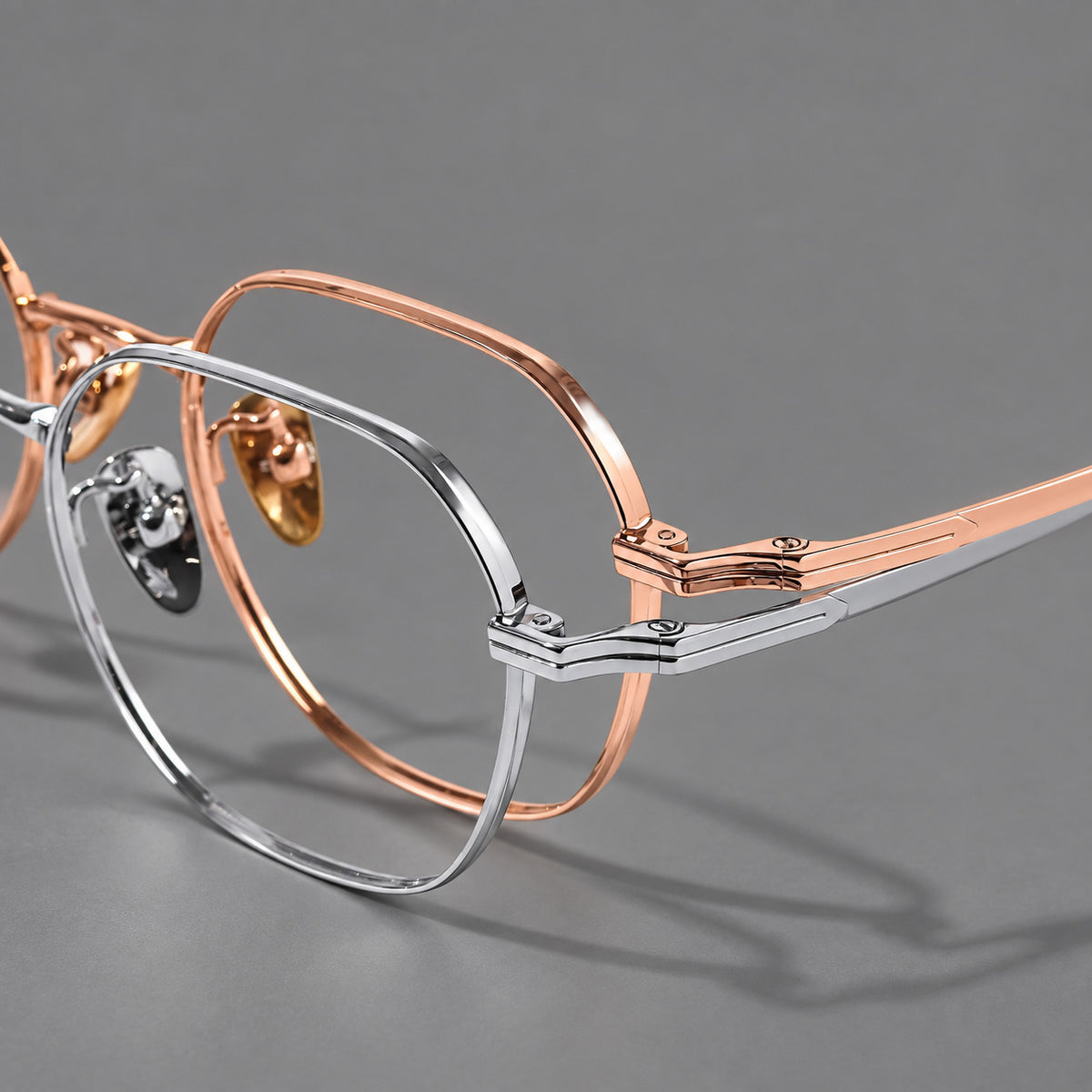 Soft square titanium glasses with an angular bridge and layered corner details — 88059 — Frame details [JD2026-88059]