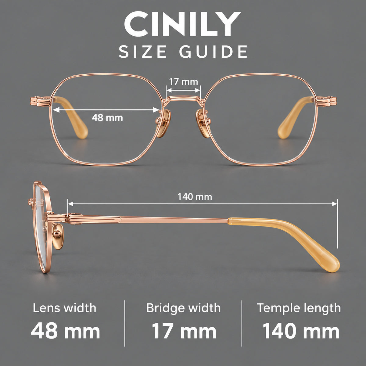Soft square titanium glasses with an angular bridge and layered corner details — 88059 — Size guide [JD2026-88059]