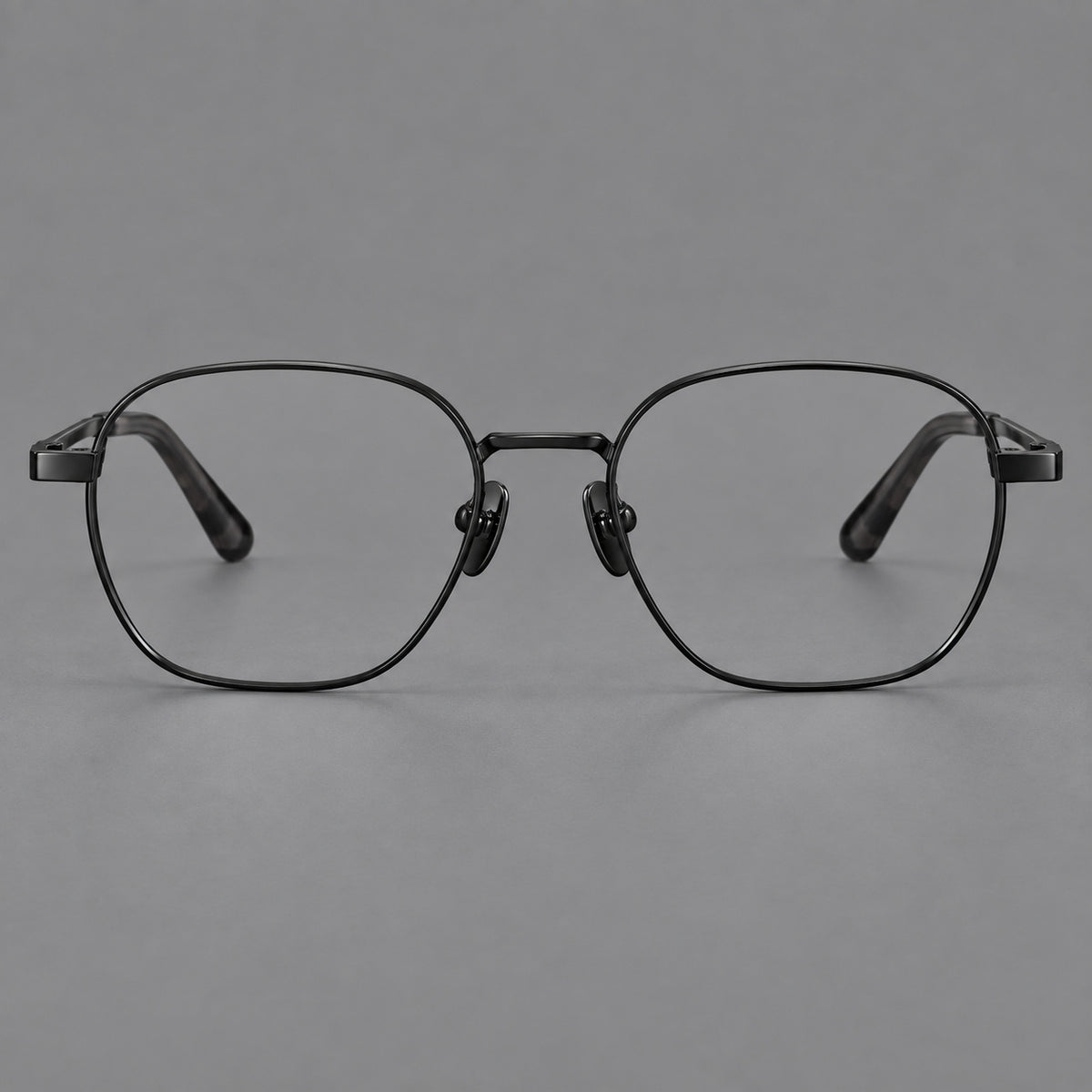 Rounded panto titanium glasses with an angular bridge and broad flat temples — Black — Front view [CINILY-JD2026-88060-C1]