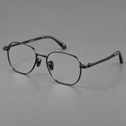 Rounded panto titanium glasses with an angular bridge and broad flat temples — Black — Main view [CINILY-JD2026-88060-C1]