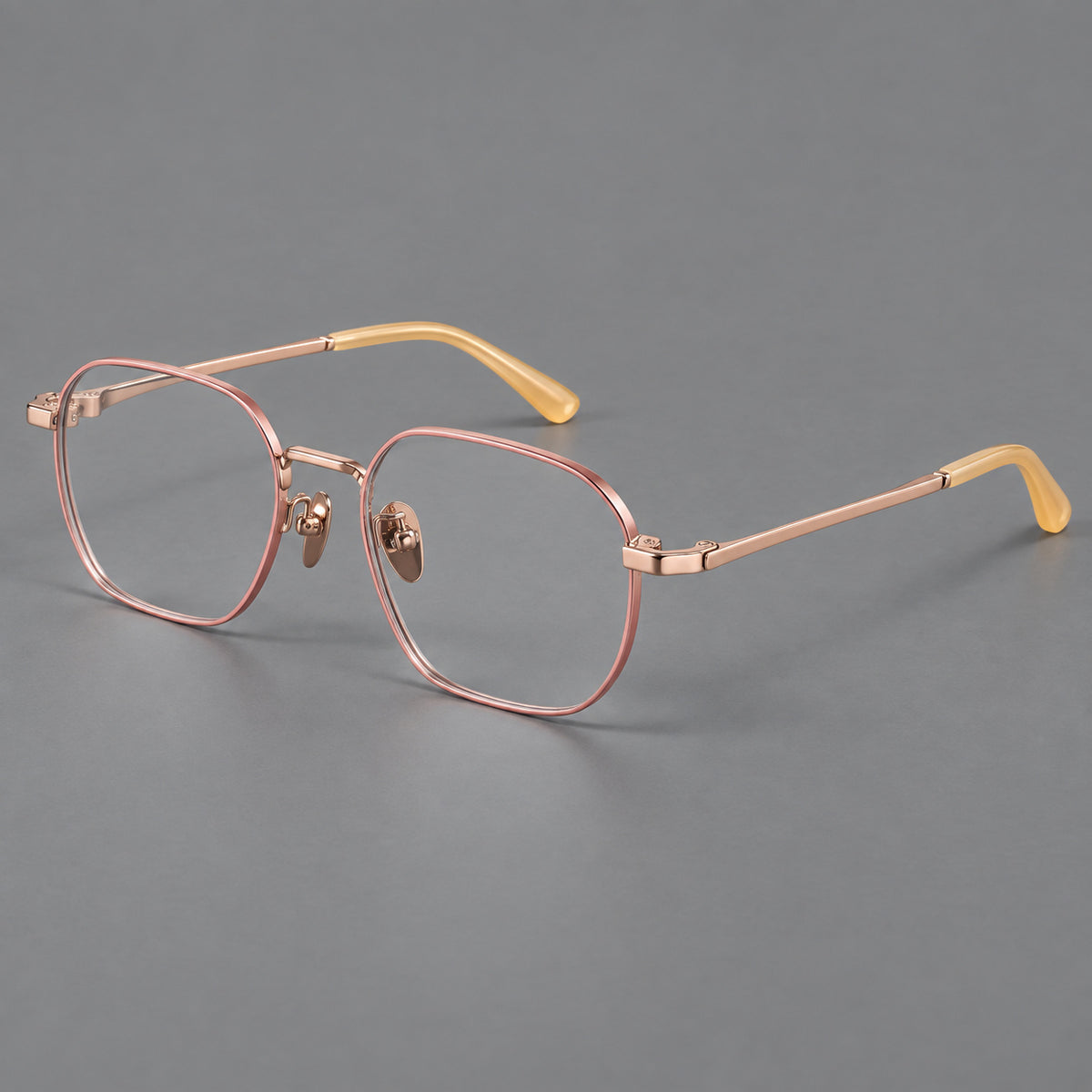 Rounded panto titanium glasses with an angular bridge and broad flat temples — Pink and Rose Gold — Main view [CINILY-JD2026-88060-C2]