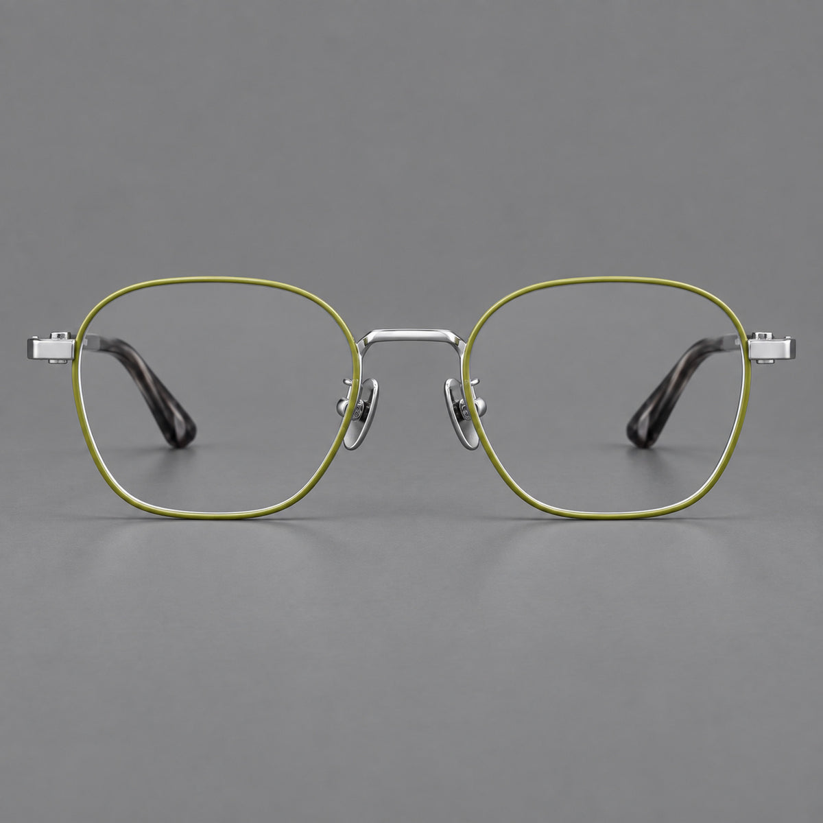 Rounded panto titanium glasses with an angular bridge and broad flat temples — Green and Silver — Front view [CINILY-JD2026-88060-C3]