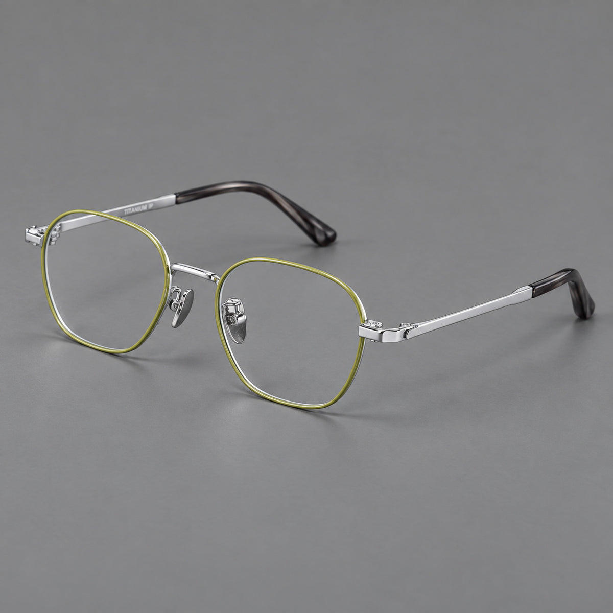Rounded panto titanium glasses with an angular bridge and broad flat temples — Green and Silver — Main view [CINILY-JD2026-88060-C3]