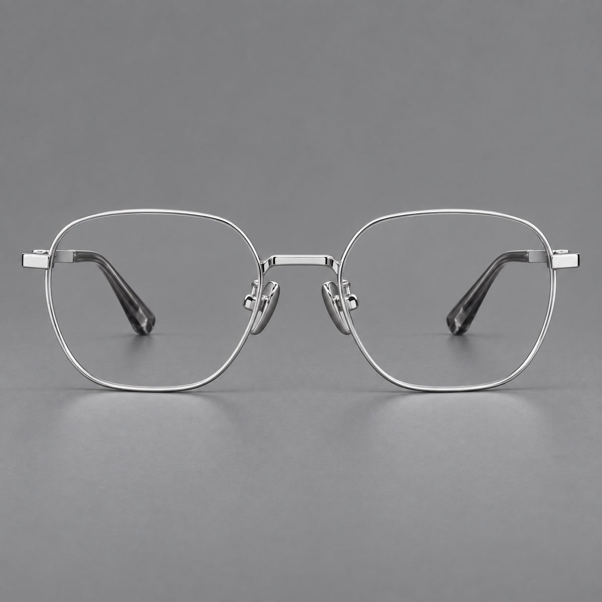 Rounded panto titanium glasses with an angular bridge and broad flat temples — Silver — Front view [CINILY-JD2026-88060-C4]