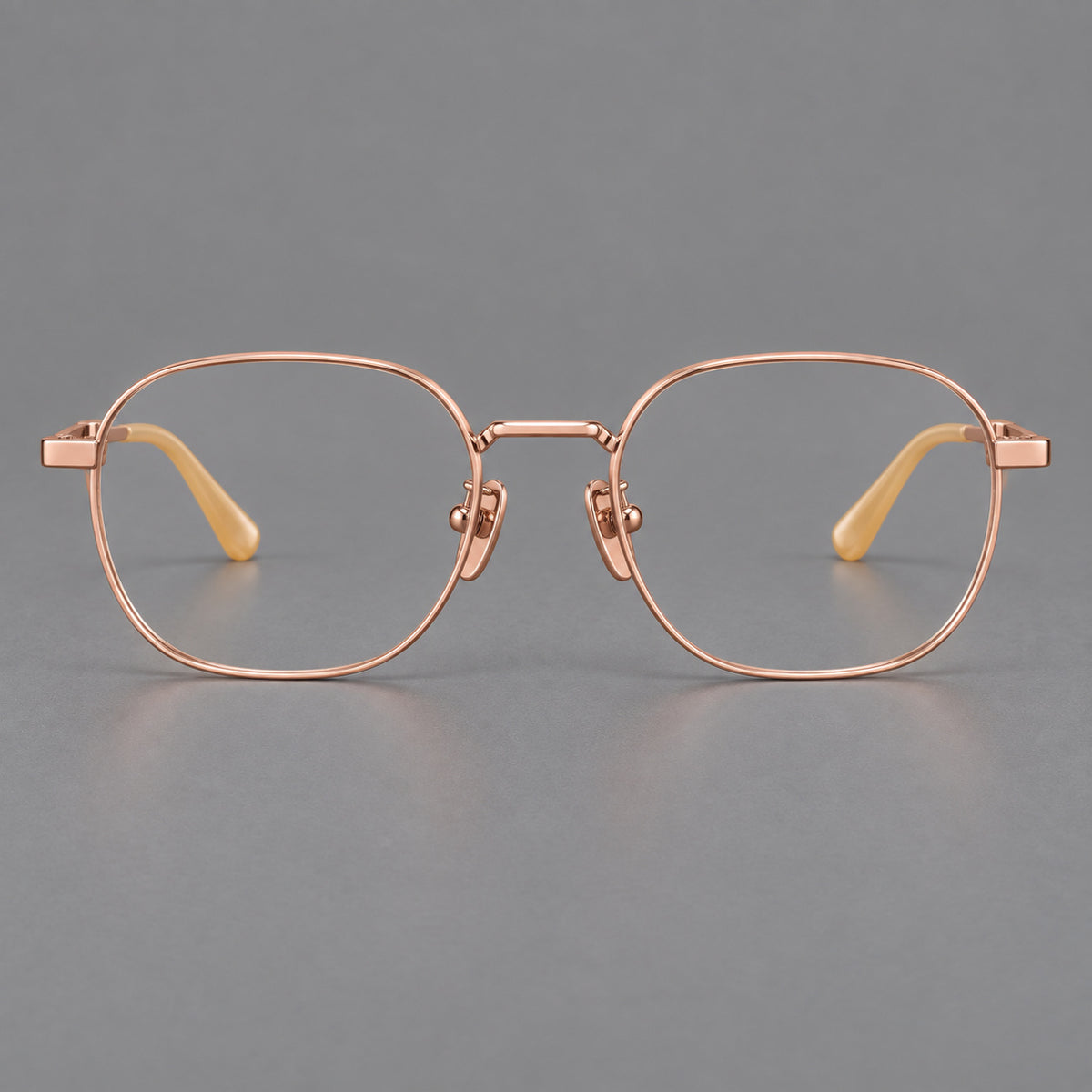 Rounded panto titanium glasses with an angular bridge and broad flat temples — Rose Gold — Front view [CINILY-JD2026-88060-C5]