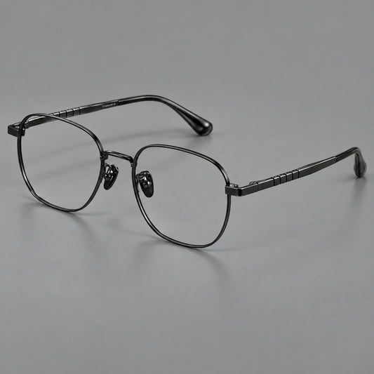 Soft square titanium glasses with a raised bridge and engraved temple bands — Black — Main view [CINILY-JD2026-88061-C1]
