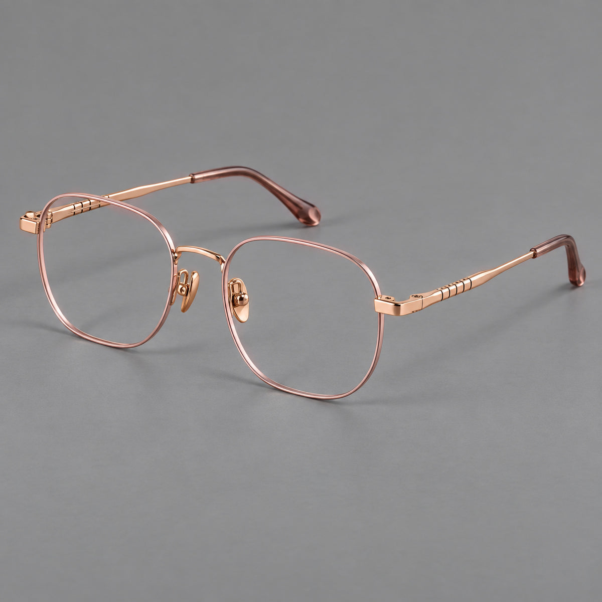 Soft square titanium glasses with a raised bridge and engraved temple bands — Pink and Rose Gold — Main view [CINILY-JD2026-88061-C3]