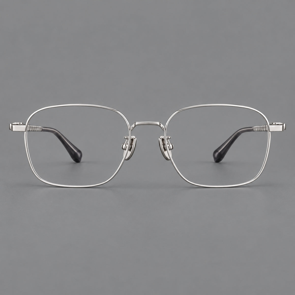 Soft square titanium glasses with a raised bridge and engraved temple bands — Silver — Front view [CINILY-JD2026-88061-C4]