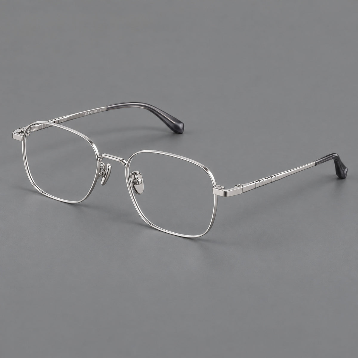 Soft square titanium glasses with a raised bridge and engraved temple bands — Silver — Main view [CINILY-JD2026-88061-C4]